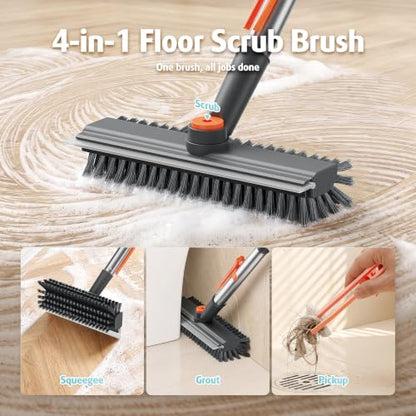 Air U+ Gray Floor Scrub Brush with Long Handle 4-in-1 Floor Cleaner & Squeegee