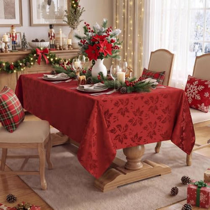 Romanstile Flower Red Jacquard Rectangle Tablecloth 52 x 70 Inch