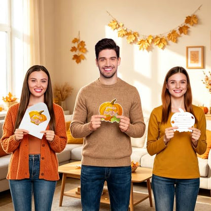 Fall Thanksgiving Pumpkin Invitations Cards Set with Envelopes & Stickers