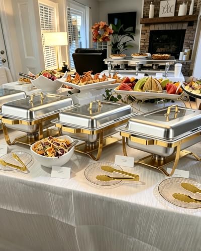 Golden 4-Pack 9 Qt Stainless Steel Buffet Chafing Dishes for Catering & Events
