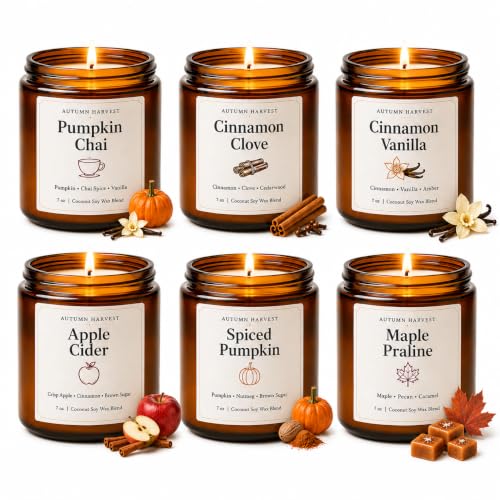 6 Pack Fall Scented Candle Set of 7oz Soy Candles for Home Decor - Autumn Gift