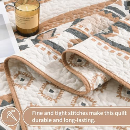 King Cotton Quilt Set Southwestern Aztec Reversible Rustic Bedding