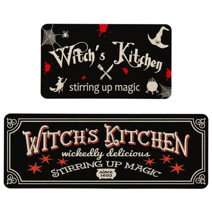 Halloween Witches Kitchen Mat Set of 2 - 17x29 & 17x47 Inches, Non-Slip Home Decor Rugs