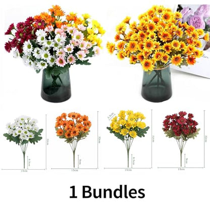 Artificial Fall Mums UV Resistant for Outdoors - Sunset Chrysanthemum (5 Bundles, Gold)