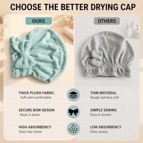 3 Pack Bow Hair Towel Wraps for Women - Quick Dry Absorbent Hair Towels
