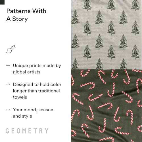 GEOMETRY Christmas Kitchen Towels 2-Pack Peppermint Pines Microfiber Quick Dry Set - 18x30 Inches