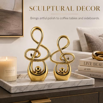 Gold Music Note Sculpture Decor - Modern Abstract Ceramic Figurines Set of 2