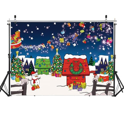 8x6FT Christmas Backdrop Snow Night House with Tree Photo Studio Background - Red