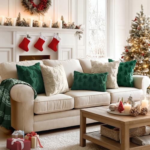MIULEE Christmas Pillow Covers 12x20 Dark Green Set of 2 - Holiday Decor