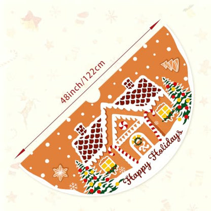 48 Inch Christmas Tree Skirt with Gingerbread House Design - Festive Holiday Decor