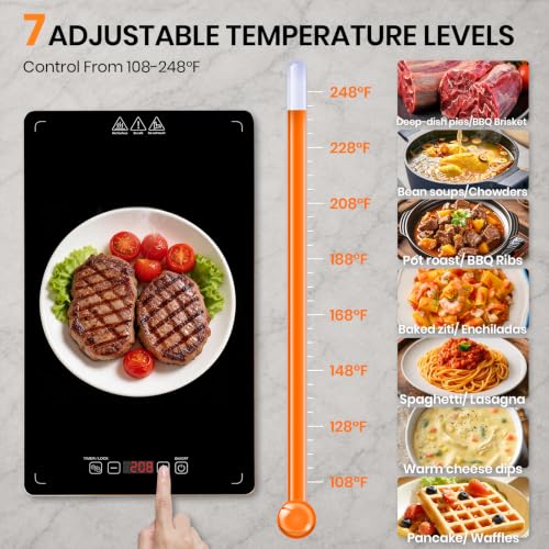 Modular Electric Food Warmer Tray with 7 Temp Settings & Timer - 33x15 Inch Buffet Warming Plate