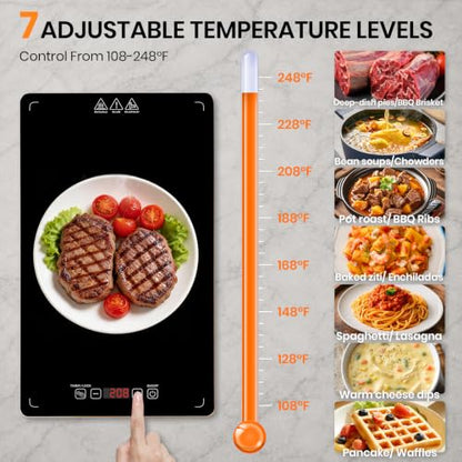 Modular Electric Food Warmer Tray with 7 Temp Settings & Timer - 33x15 Inch Buffet Warming Plate