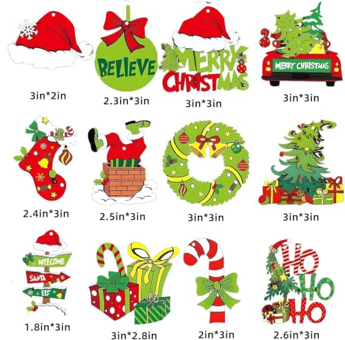 36 Wooden Christmas Ornaments Set - Rustic Holiday Tree Decor & Wreath Accents