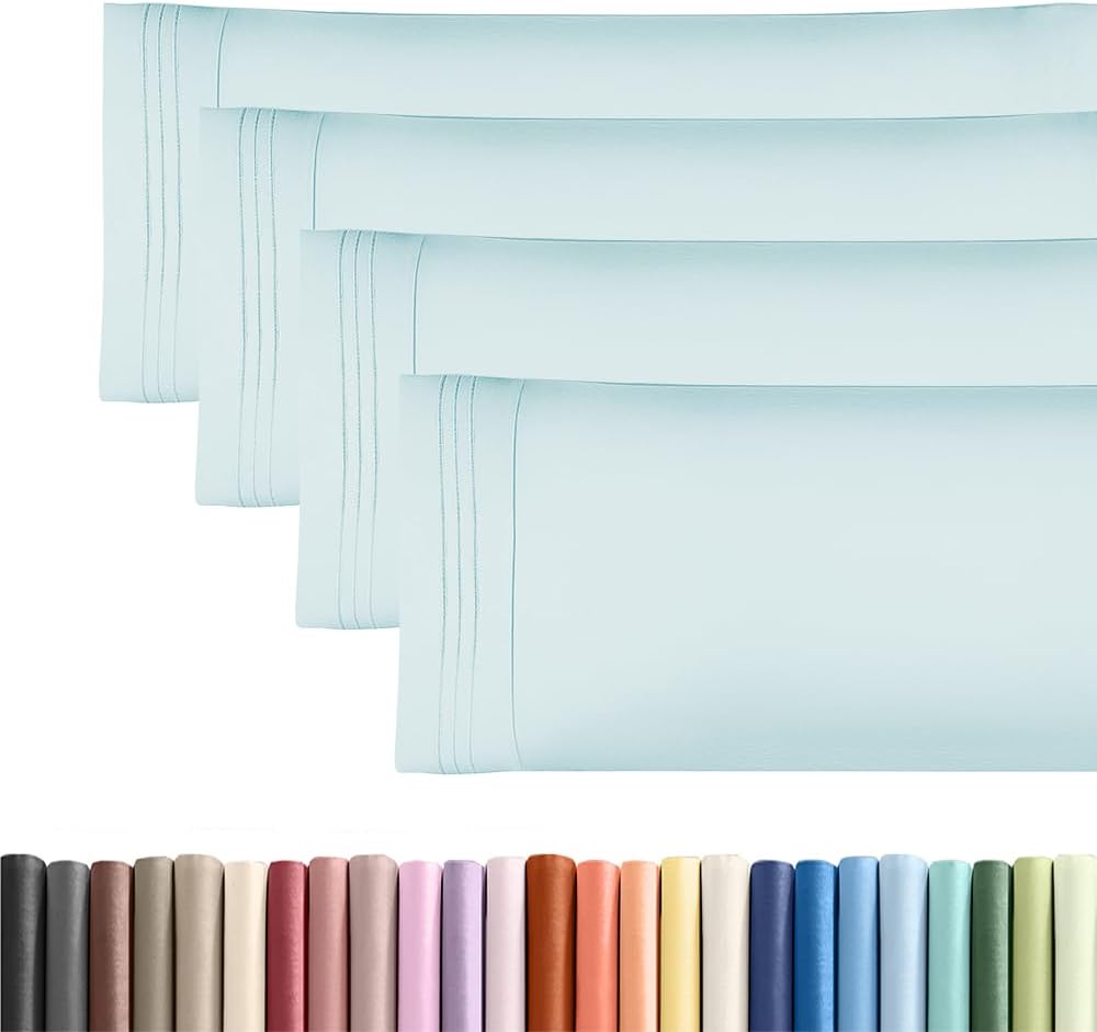 Skiennix Body Pillowcases Set of 4 | Soft, Breathable 20x54 Long Pillow Covers - Machine Washable, Fade-Free (Ice Blue)