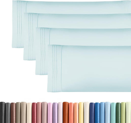Skiennix Body Pillowcases Set of 4 | Soft, Breathable 20x54 Long Pillow Covers - Machine Washable, Fade-Free (Ice Blue)