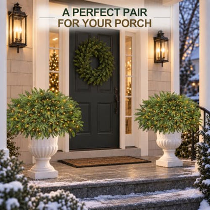 2 Pack 28-Inch Artificial Cedar Tree Urn Filler with Warm White LED Lights