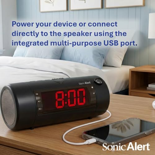 Bluetooth Projection Alarm Clock with Bed Shaker - Black / 2