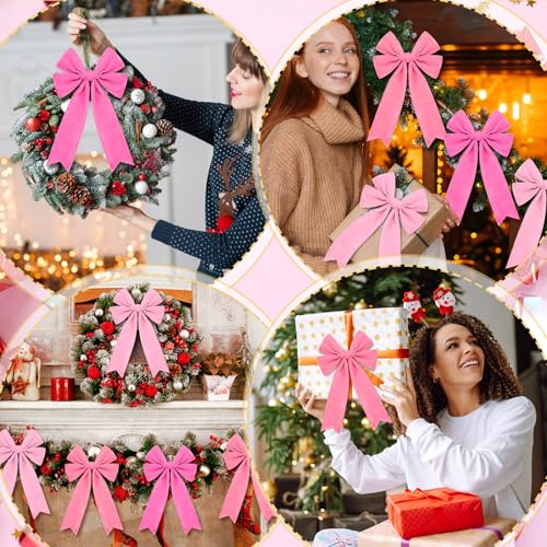 24 Pcs Pink Velvet Christmas Bows Tree Decorations Holiday Wreaths
