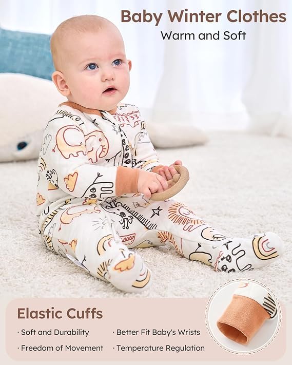 Yoofoss Baby Pajamas Organic Cotton Baby Winter Clothes Warm Newborn Sleepers for 0-3 Months Soft Quilted Footed Pjs