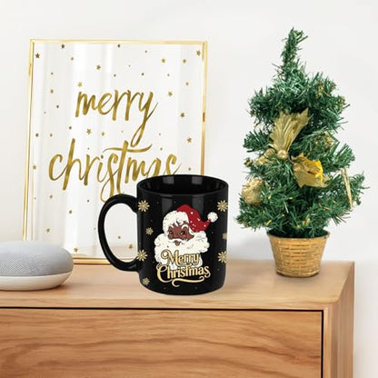 Black Santa Christmas Mug - 11oz Holiday Coffee Cup, Funny Xmas Drinking Cup