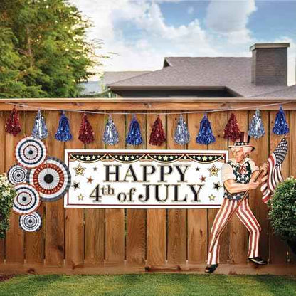 Beistle Beistle , 2 Piece Metallic Tassel Garlands, 9.75" x 8', 9.75" x 8', Red/Silver/Blue