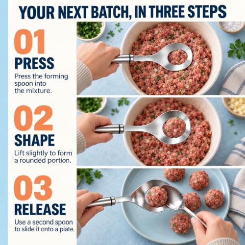 Stainless Steel Meatball Spoon - 1 Set, Easy to Make Perfect Meatballs
