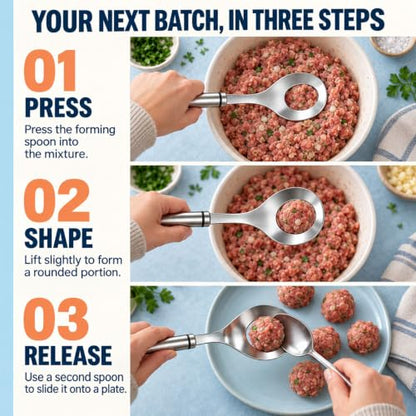 Stainless Steel Meatball Spoon - 1 Set, Easy to Make Perfect Meatballs
