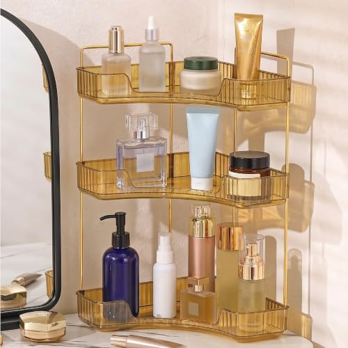 Transparent 3-Tier Makeup Organizer with Brush Holder - Vanity Storage Shelf