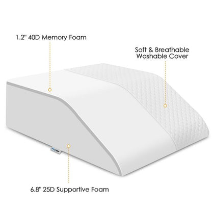 Forias 8" H Leg Elevation Pillows for After Surgery Swelling, Memory Foam Bed Wedge Pillow Leg Elevated for Back Sleeping Lower Back Sciatica Knee Hip Ankles Pain Relief, White