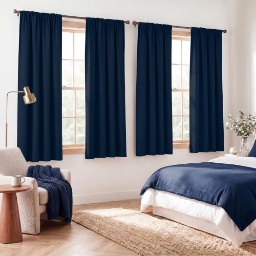 Navy Blue Blackout Curtains 4 Panels - 40x63 Inches Room Darkening Set