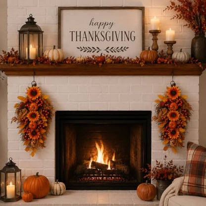 Fall Harvest Wreath for Front Door - Artificial Thanksgiving Swag 21 Inch