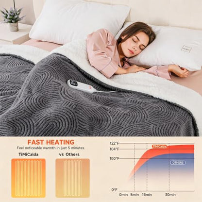 California King Heated Blanket 100x94 Grey with 4 Heat Levels & Auto-Off