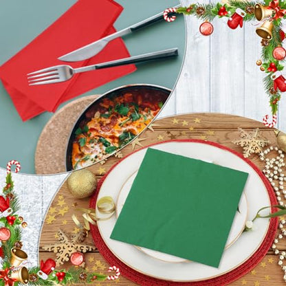 Christmas Paper Napkins 100 Pcs Red and Green Disposable Dinner Napkins