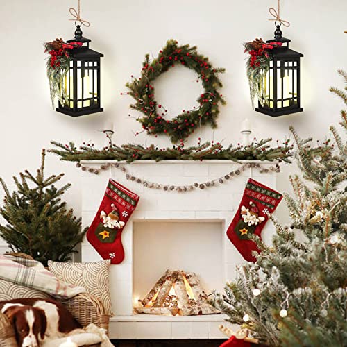 Vintage Metal Christmas Candle Lantern with LED Light - Black - 2