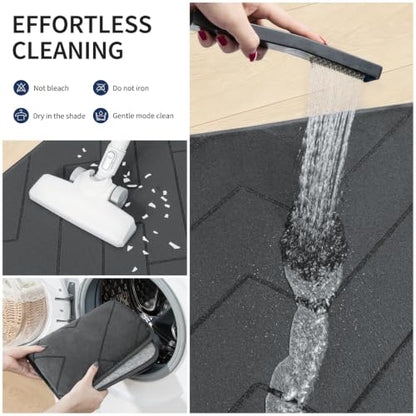 YIHOUSE 3-Piece Bathroom Rug Set Dark Grey Geometric Memory Foam Bath Mats