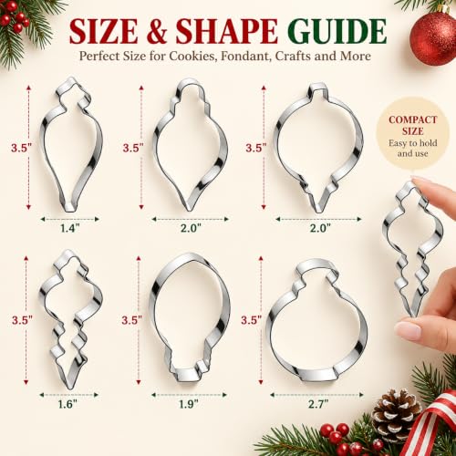 Christmas Ornament Cookie Cutter Set - 6 Stainless Steel Shapes for Holiday Baking