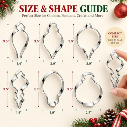 Christmas Ornament Cookie Cutter Set - 6 Stainless Steel Shapes for Holiday Baking