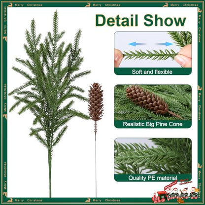 Artificial Norfolk Pine Branches with Big Pinecones 17pcs Christmas Decor