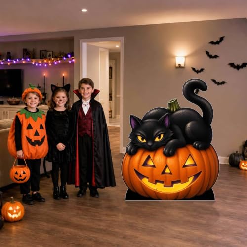 Pumpkin Cat Halloween Cardboard Cutout Standee - 2 FT Freestanding Decor