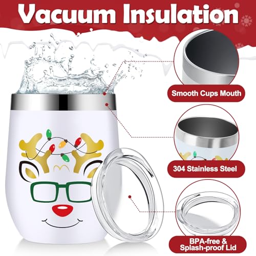 Christmas Insulated Stainless Steel Tumblers with Lids & Straws - 4 Pack