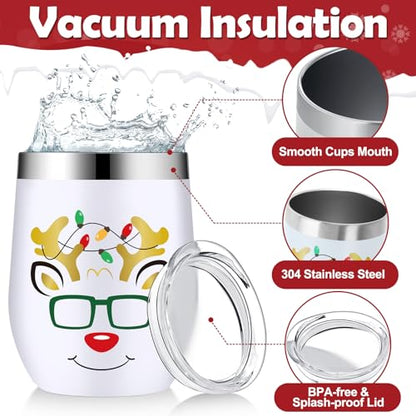 Christmas Insulated Stainless Steel Tumblers with Lids & Straws - 4 Pack