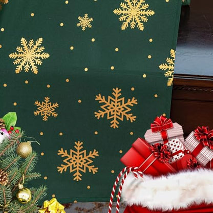 Christmas Curtains for Living Room 2 Pack Foliage Green & Gold Snowflake Foil Print 52W x 84L