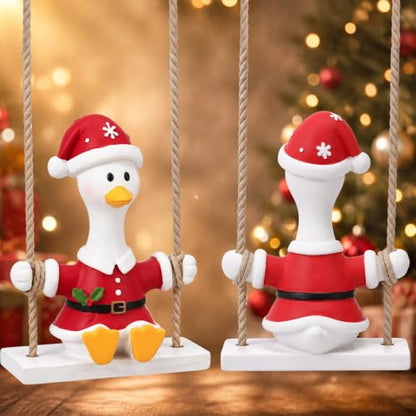 Christmas Swinging Santa Goose Car Hanging Ornament - Rearview Mirror Decor