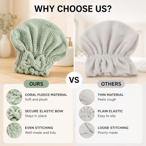 5-Piece Hair Towel Set with Hair Drying Caps, Fleece Towel & Shower Cap