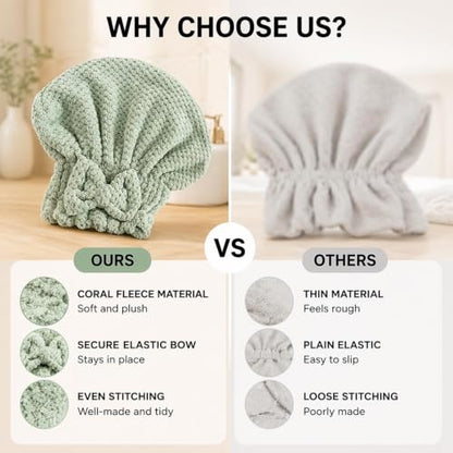 5-Piece Hair Towel Set with Hair Drying Caps, Fleece Towel & Shower Cap