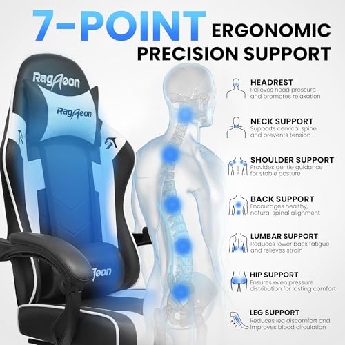 Gaming Chair for Adults with Footrest - Ergonomic PC Chair Arctic White