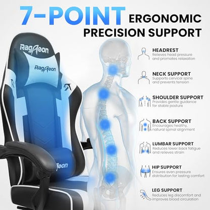 Gaming Chair for Adults with Footrest - Ergonomic PC Chair Arctic White