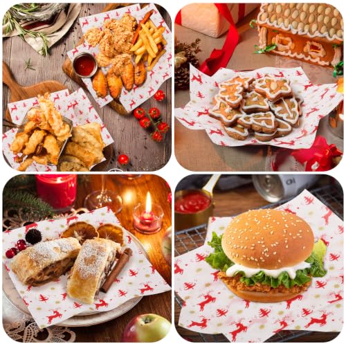 100 Pack Red Xmas Deli Paper Sheets 7x7 Inch Food Wrapping & Basket Liners