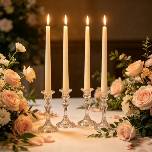 White Taper Candles 4 Pack - Unscented, Dripless, 10 Inch Steady Flame