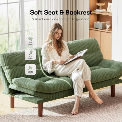 Marsail 66 Inch Futon Sofa Bed - Sage Green Convertible Couch & Sleeper